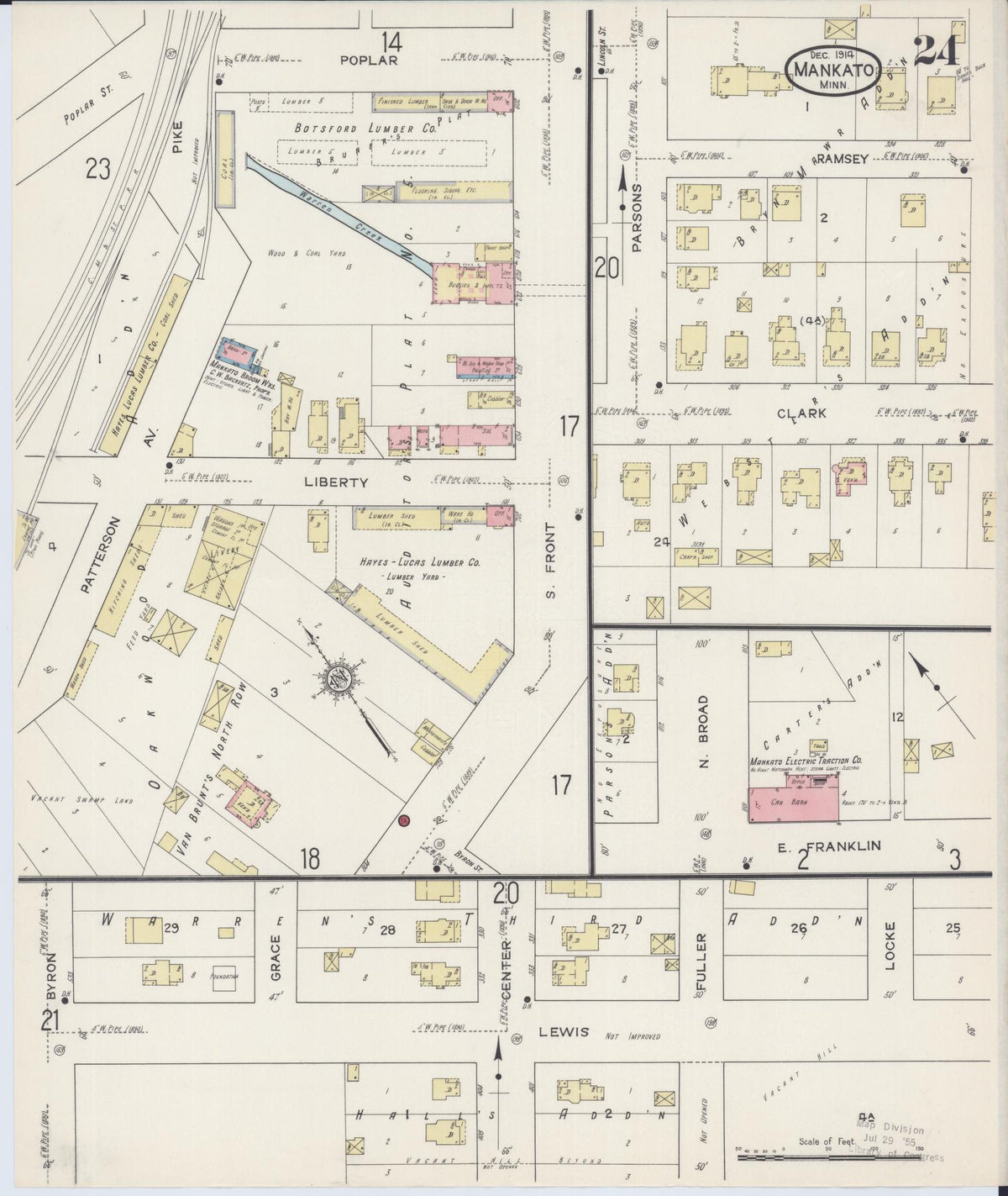 Sanborn Fire Insurance Map from Mankato, Blue Earth County, Minnesota (1914), Sheet #0024 - Complete Map Set gallery image, historic Sanborn map, vintage wall art, Minnesota Minnesota