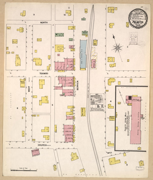 Sanborn Fire Insurance Map from Palmetto, Fulton County, Georgia (1900), Sheet #0001 - Historic Sanborn Fire Insurance Map Print, vintage old map wall art, antique decor, genealogy gift, Georgia Georgia map