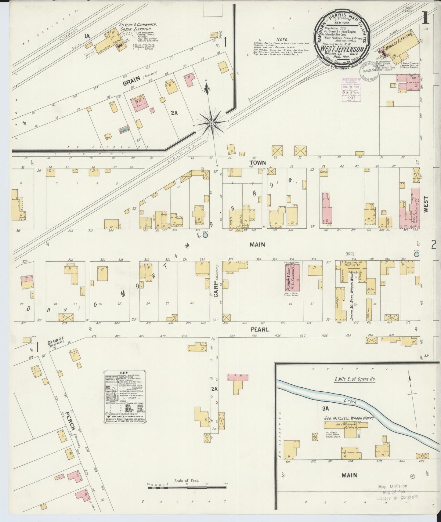 Sanborn Fire Insurance Map from West Jefferson, Madison County, Ohio (1901), Sheet #0001 - Historic Sanborn Fire Insurance Map Print, vintage old map wall art, antique decor, genealogy gift, Ohio Ohio map