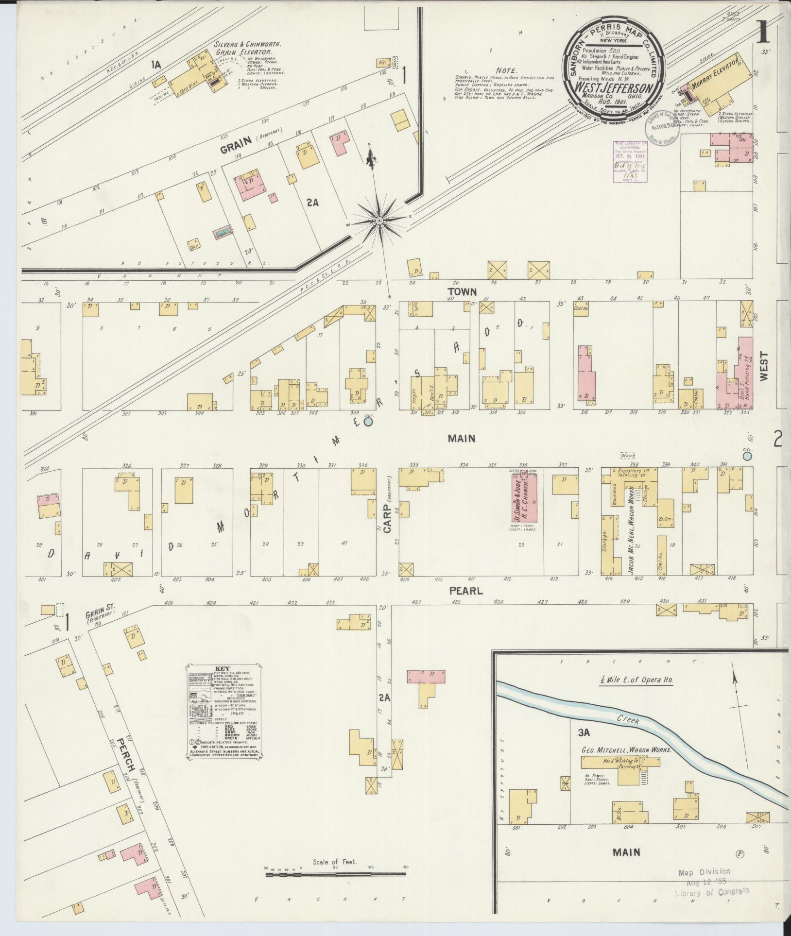 Sanborn Fire Insurance Map from West Jefferson, Madison County, Ohio (1901), Sheet #0001 - Historic Sanborn Fire Insurance Map Print, vintage old map wall art, antique decor, genealogy gift, Ohio Ohio map