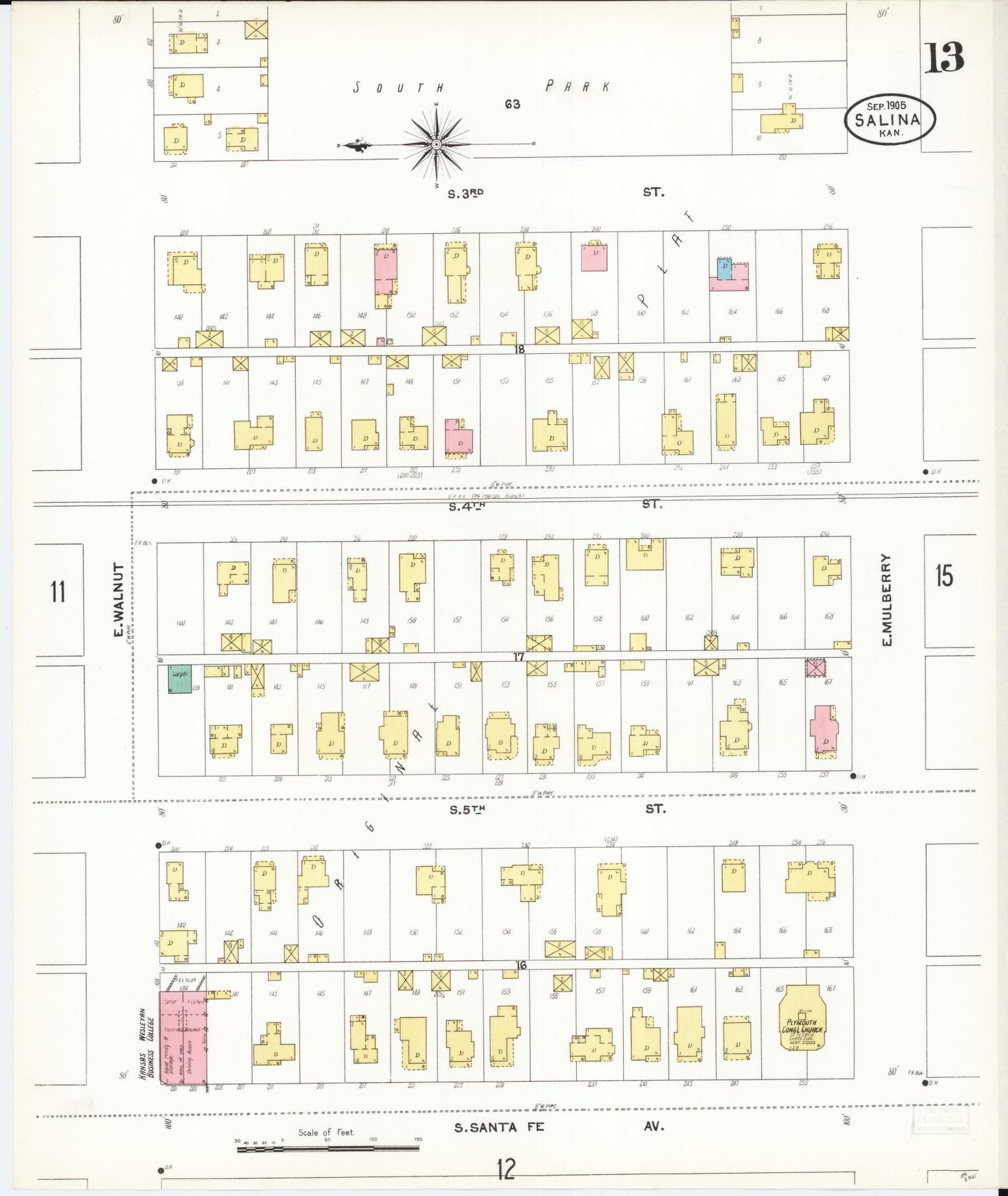 Sanborn Fire Insurance Map from Salina, Saline County, Kansas (1905), Sheet #0013 - Historic Sanborn Fire Insurance Map Print, vintage old map wall art, antique decor, genealogy gift, Kansas Kansas map