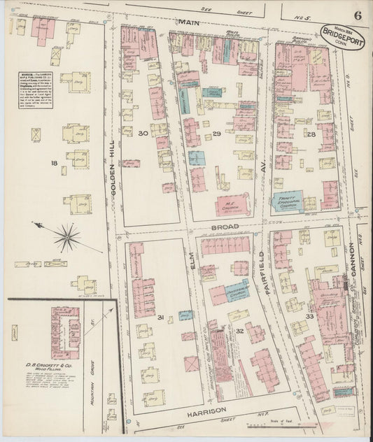 Sanborn Fire Insurance Map from Bridgeport, Fairfield County, Connecticut (1884), Sheet #0006 - Historic Sanborn Fire Insurance Map Print, vintage old map wall art, antique decor, genealogy gift, Connecticut Connecticut map