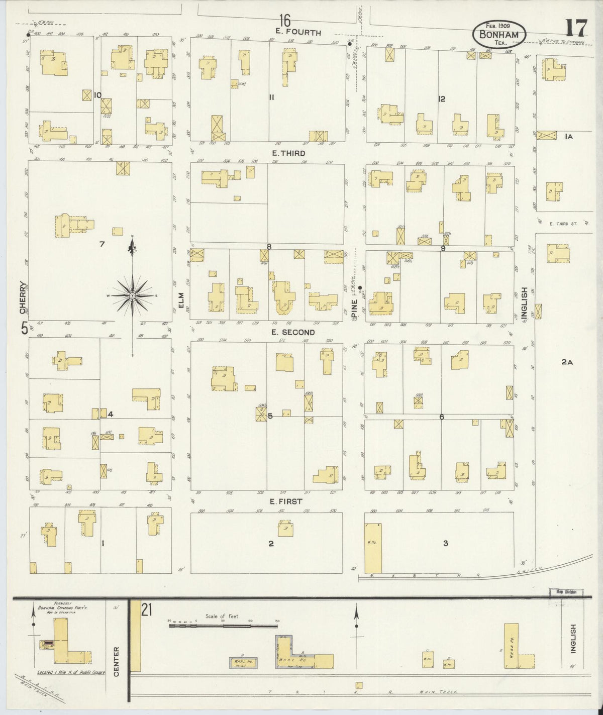 Sanborn Fire Insurance Map from Bonham, Fannin County, Texas (1909), Sheet #0017 - Complete Map Set gallery image, historic Sanborn map, vintage wall art, Texas Texas