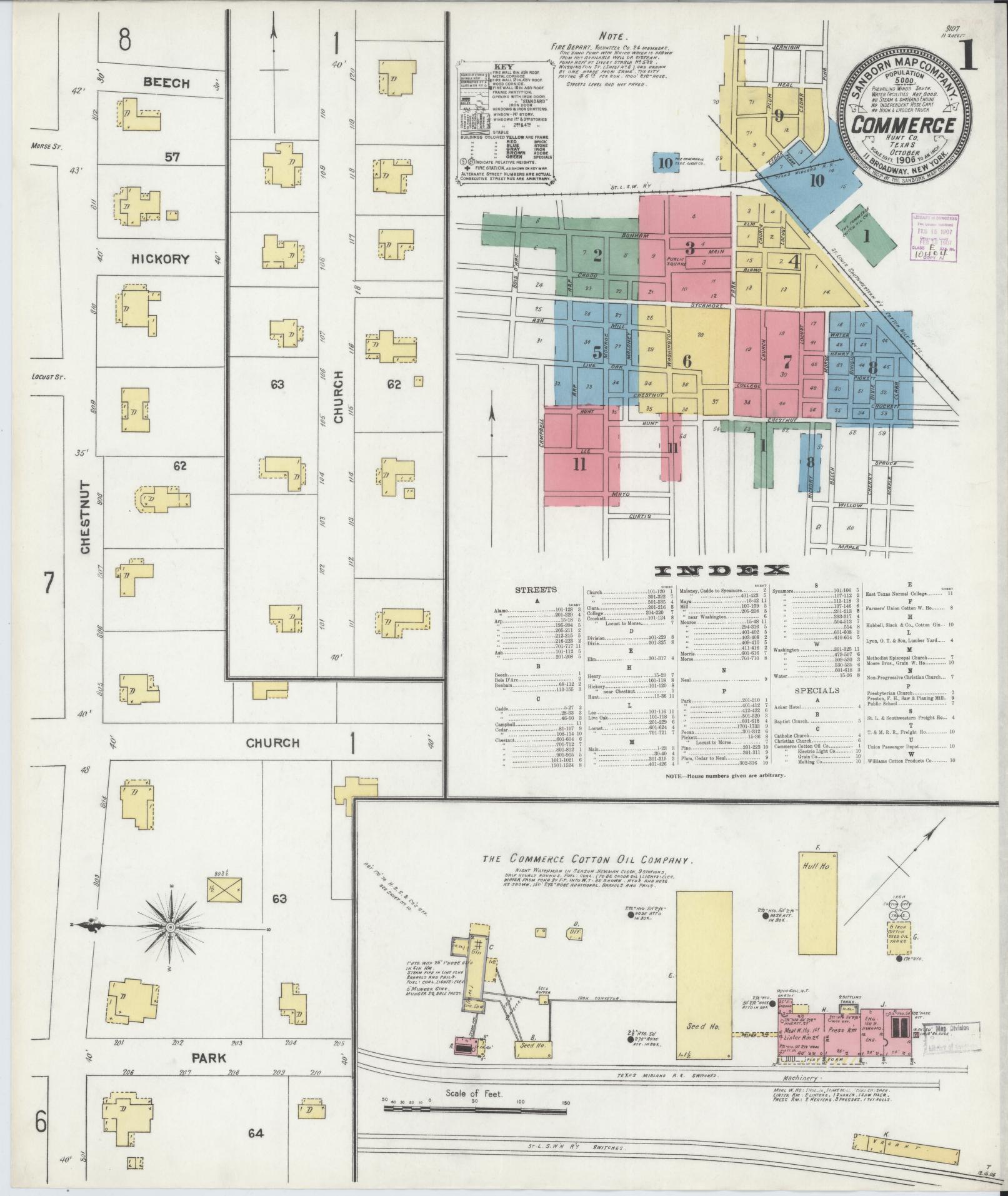 Sanborn Fire Insurance Map from Commerce, Hunt County, Texas (1906), Sheet #0001 - Historic Sanborn Fire Insurance Map Print, vintage old map wall art, antique decor, genealogy gift, Texas Texas map