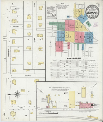 Sanborn Fire Insurance Map from Commerce, Hunt County, Texas (1906), Sheet #0001 - Historic Sanborn Fire Insurance Map Print, vintage old map wall art, antique decor, genealogy gift, Texas Texas map