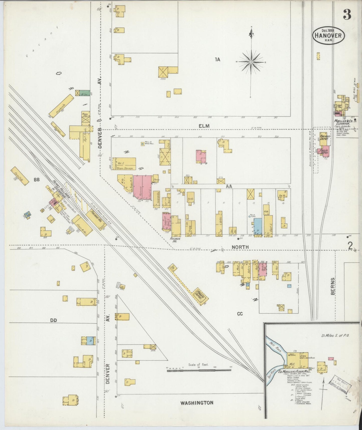 Sanborn Fire Insurance Map from Hanover, Washington County, Kansas (1899), Sheet #0003 - Complete Map Set gallery image, historic Sanborn map, vintage wall art, Kansas Kansas