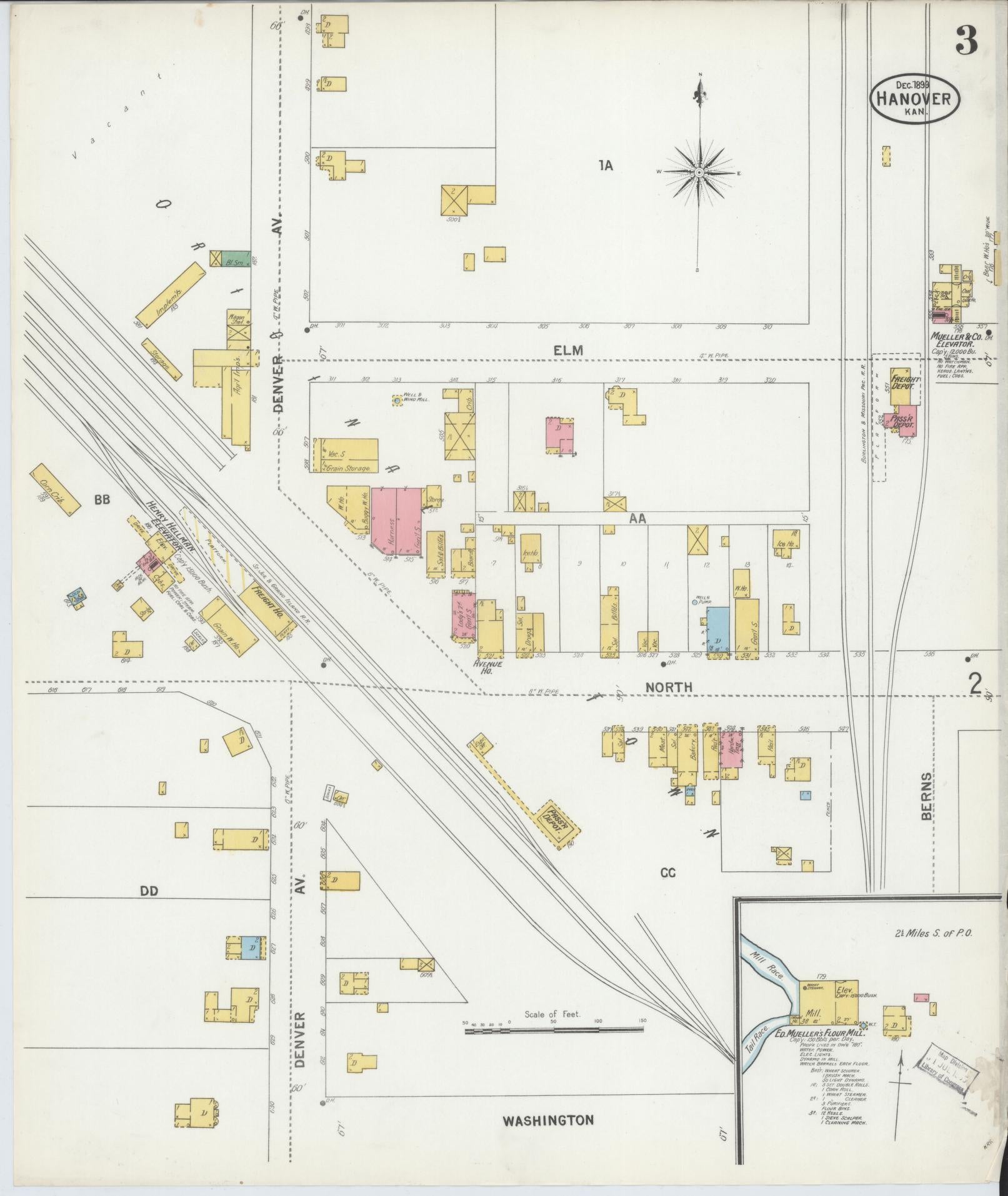Sanborn Fire Insurance Map from Hanover, Washington County, Kansas (1899), Sheet #0003 - Complete Map Set gallery image, historic Sanborn map, vintage wall art, Kansas Kansas