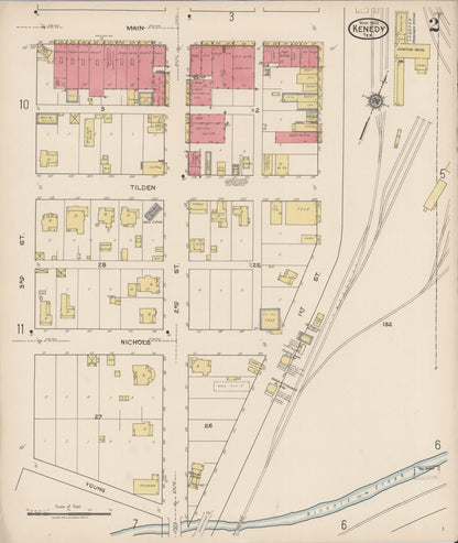 Sanborn Fire Insurance Map from Kenedy, Karnes County, Texas (1922), Sheet #0002 - Historic Sanborn Fire Insurance Map Print, vintage old map wall art, antique decor, genealogy gift, Texas Texas map