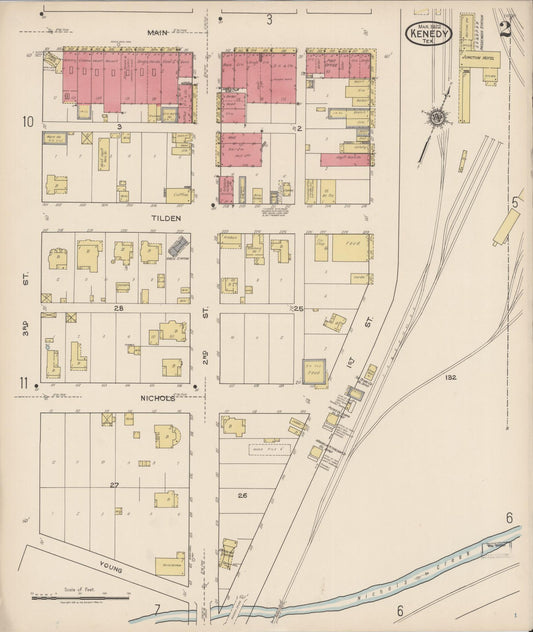 Sanborn Fire Insurance Map from Kenedy, Karnes County, Texas (1922), Sheet #0002 - Historic Sanborn Fire Insurance Map Print, vintage old map wall art, antique decor, genealogy gift, Texas Texas map