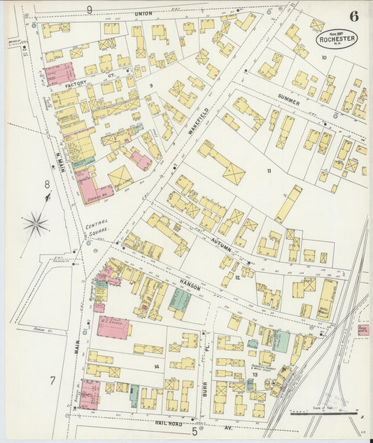 Sanborn Fire Insurance Map from Rochester, Strafford County, New Hampshire (1897), Sheet #0006 - Historic Sanborn Fire Insurance Map Print, vintage old map wall art, antique decor, genealogy gift, New Hampshire New Hampshire map