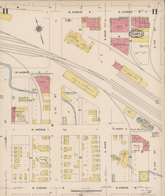 Sanborn Fire Insurance Map from Temple, Bell County, Texas (1922), Sheet #0011 - Historic Sanborn Fire Insurance Map Print, vintage old map wall art, antique decor, genealogy gift, Texas Texas map