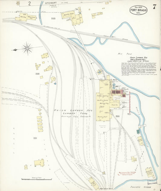 Sanborn Fire Insurance Map from Fort Bragg, Mendocino County, California (1898), Sheet #0007 - Historic Sanborn Fire Insurance Map Print, vintage old map wall art, antique decor, genealogy gift, California California map