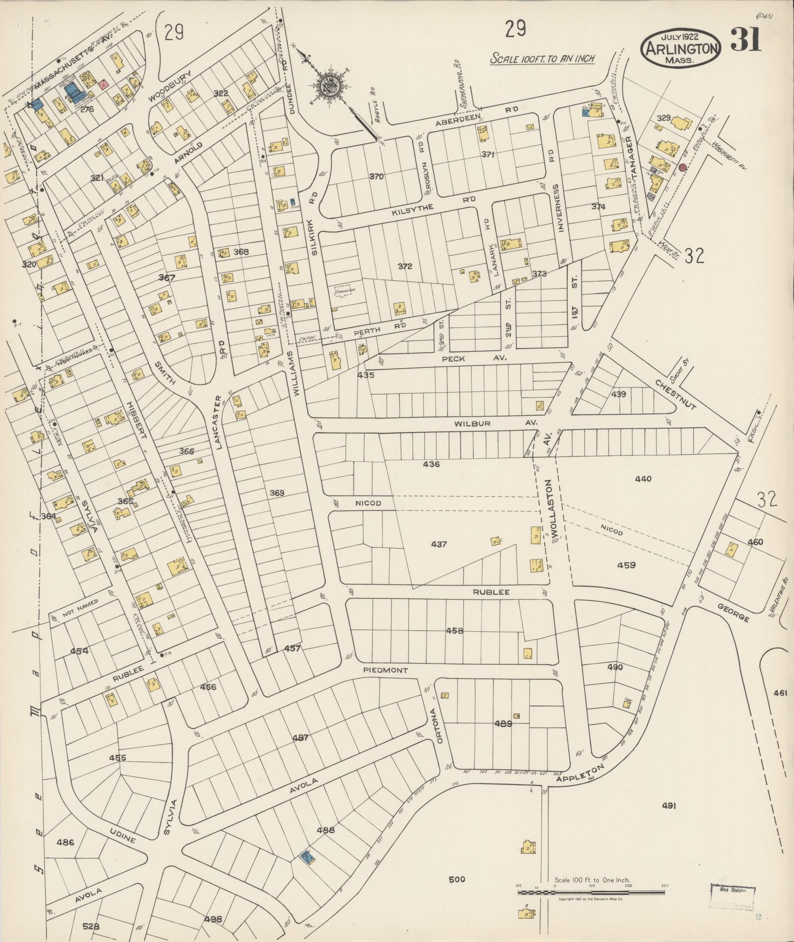 Sanborn Fire Insurance Map from Arlington, Middlesex County, Massachusetts (1922), Sheet #0031 - Historic Sanborn Fire Insurance Map Print, vintage old map wall art, antique decor, genealogy gift, Massachusetts Massachusetts map