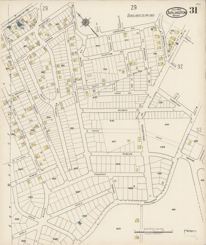 Sanborn Fire Insurance Map from Arlington, Middlesex County, Massachusetts (1922), Sheet #0031 - Historic Sanborn Fire Insurance Map Print, vintage old map wall art, antique decor, genealogy gift, Massachusetts Massachusetts map