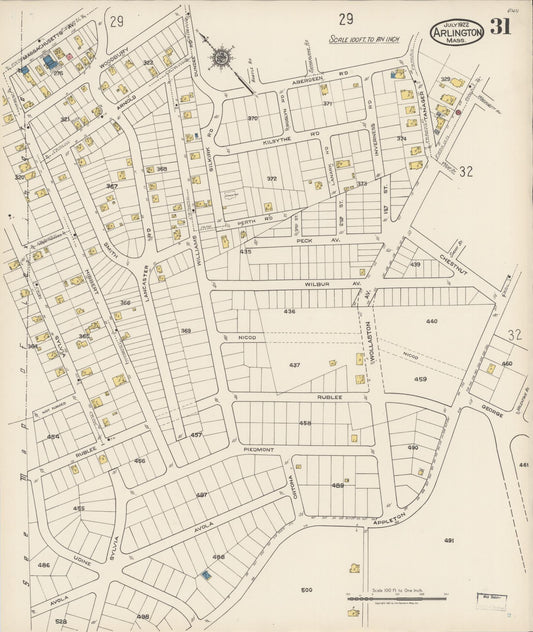 Sanborn Fire Insurance Map from Arlington, Middlesex County, Massachusetts (1922), Sheet #0031 - Historic Sanborn Fire Insurance Map Print, vintage old map wall art, antique decor, genealogy gift, Massachusetts Massachusetts map