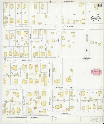 Sanborn Fire Insurance Map from Marshall, Harrison County, Texas (1904), Sheet #0014 - Complete Map Set gallery image, historic Sanborn map, vintage wall art, Texas Texas