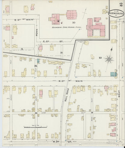 Sanborn Fire Insurance Map from Bloomsburg, Columbia County, Pennsylvania (1891), Sheet #0002 - Complete Map Set gallery image, historic Sanborn map, vintage wall art, Pennsylvania Pennsylvania