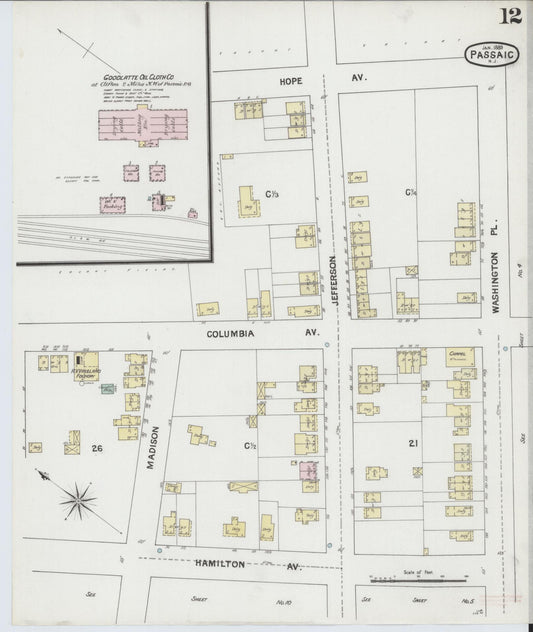 Sanborn Fire Insurance Map from Passaic, Passaic County, New Jersey (1889), Sheet #0012 - Historic Sanborn Fire Insurance Map Print, vintage old map wall art, antique decor, genealogy gift, New Jersey New Jersey map