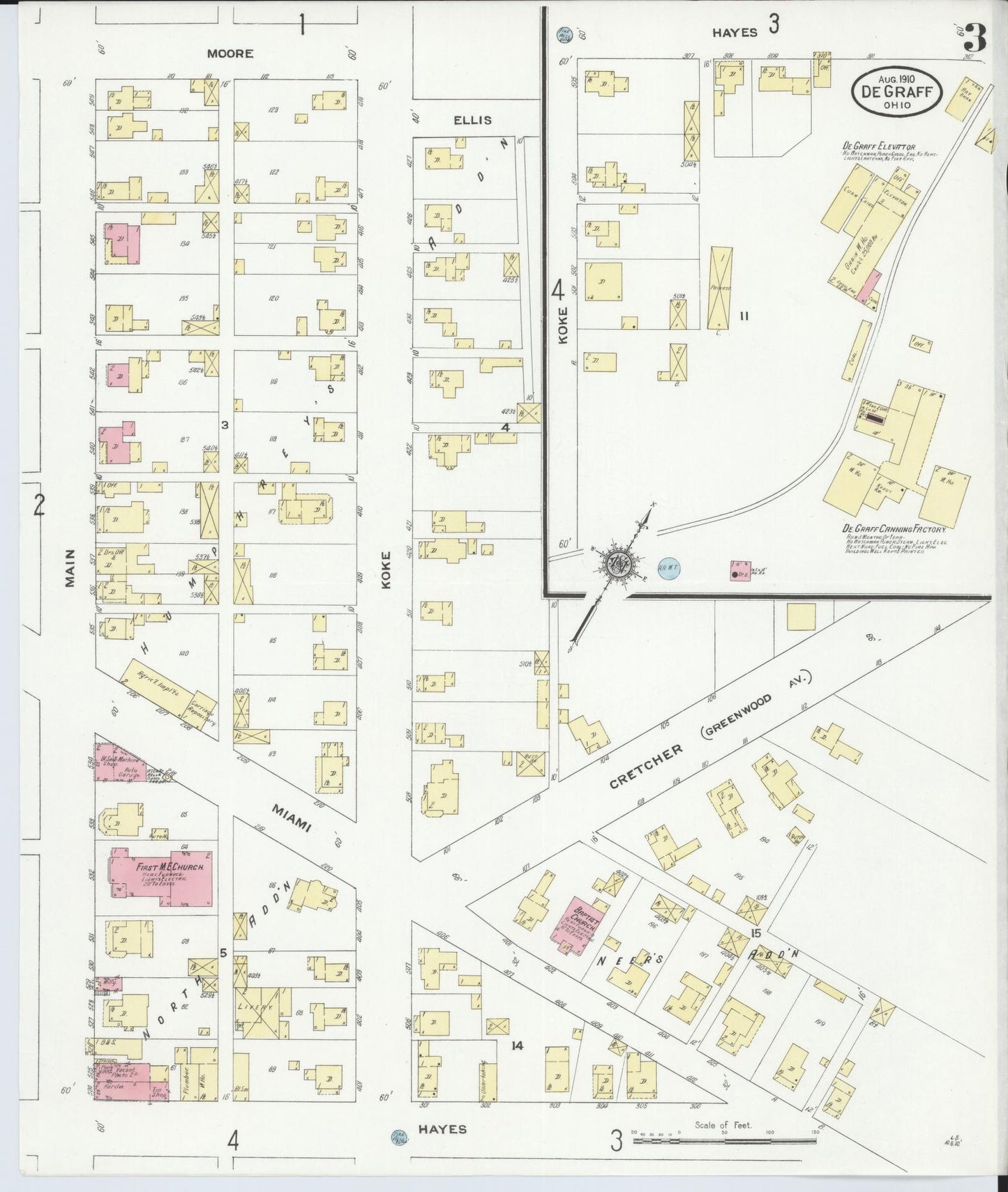 Sanborn Fire Insurance Map from Degraff, Logan County, Ohio (1910), Sheet #0003 - Historic Sanborn Fire Insurance Map Print, vintage old map wall art, antique decor, genealogy gift, Ohio Ohio map