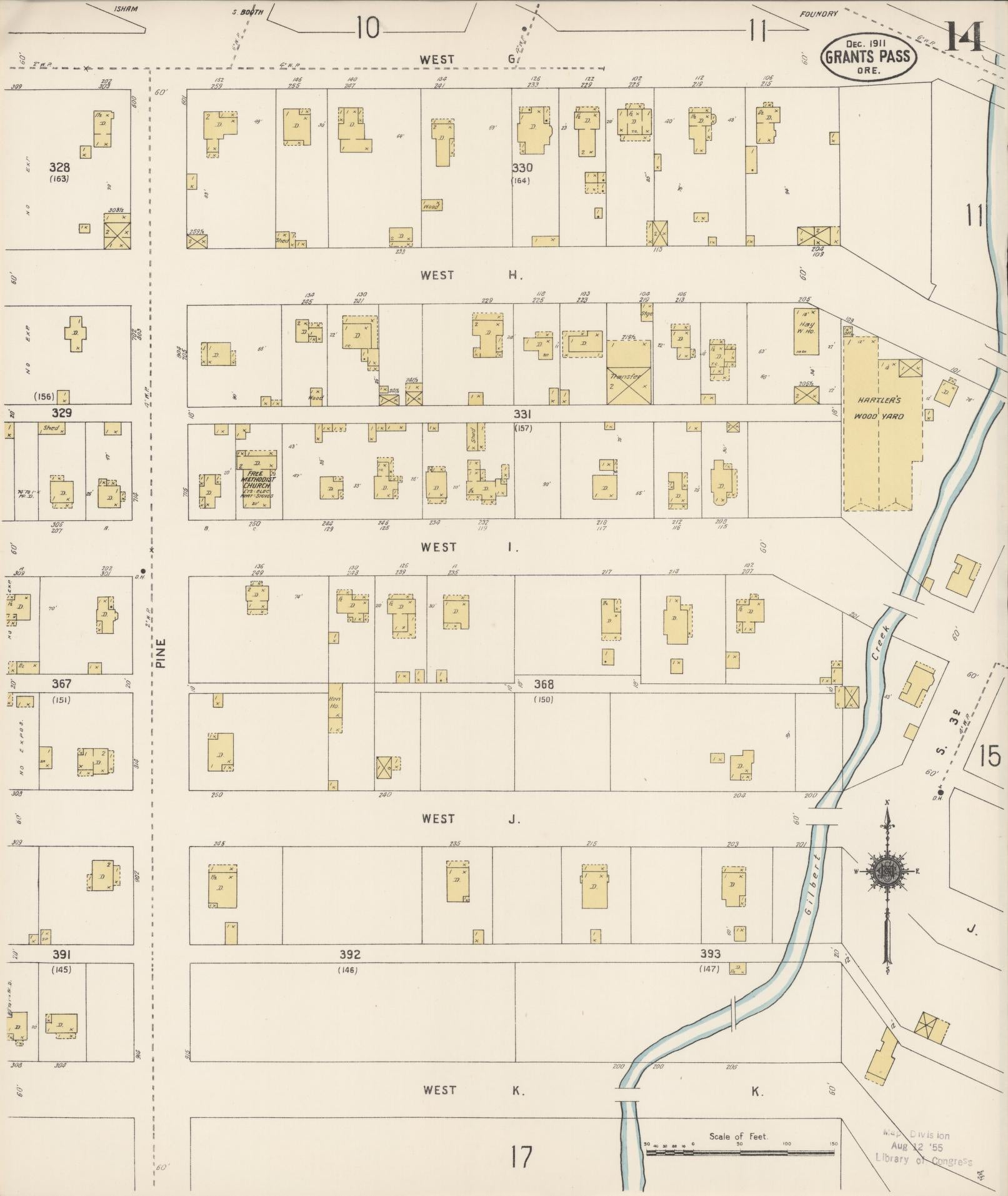 Sanborn Fire Insurance Map from Grants Pass, Josephine County, Oregon (1911), Sheet #0014 - Complete Map Set gallery image, historic Sanborn map, vintage wall art, Oregon Oregon