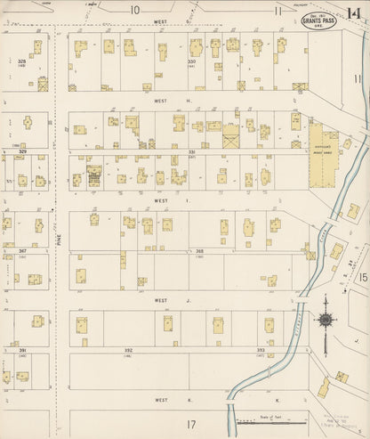 Sanborn Fire Insurance Map from Grants Pass, Josephine County, Oregon (1911), Sheet #0014 - Complete Map Set gallery image, historic Sanborn map, vintage wall art, Oregon Oregon