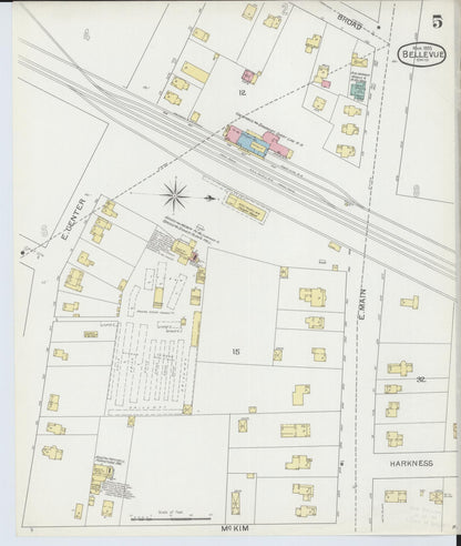 Sanborn Fire Insurance Map from Bellevue, Huron And Sandusky County, Ohio (1893), Sheet #0005 - Complete Map Set gallery image, historic Sanborn map, vintage wall art, Ohio Ohio
