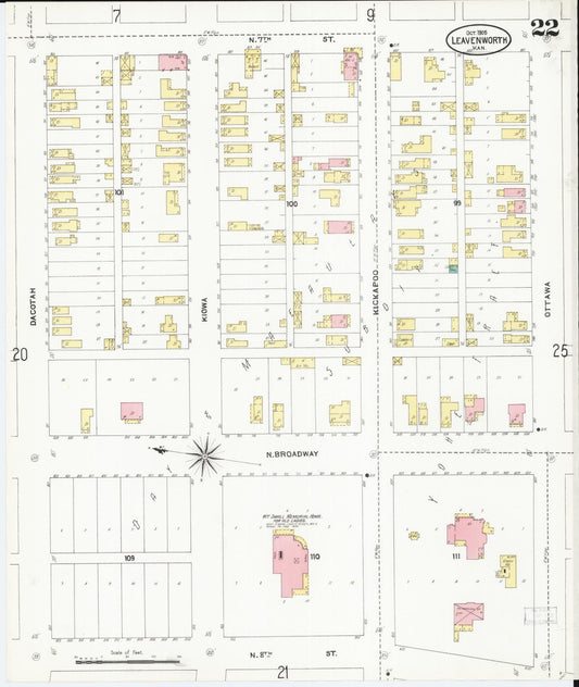 Sanborn Fire Insurance Map from Leavenworth, Leavenworth County, Kansas (1905), Sheet #0023 - Historic Sanborn Fire Insurance Map Print, vintage old map wall art, antique decor, genealogy gift, Kansas Kansas map