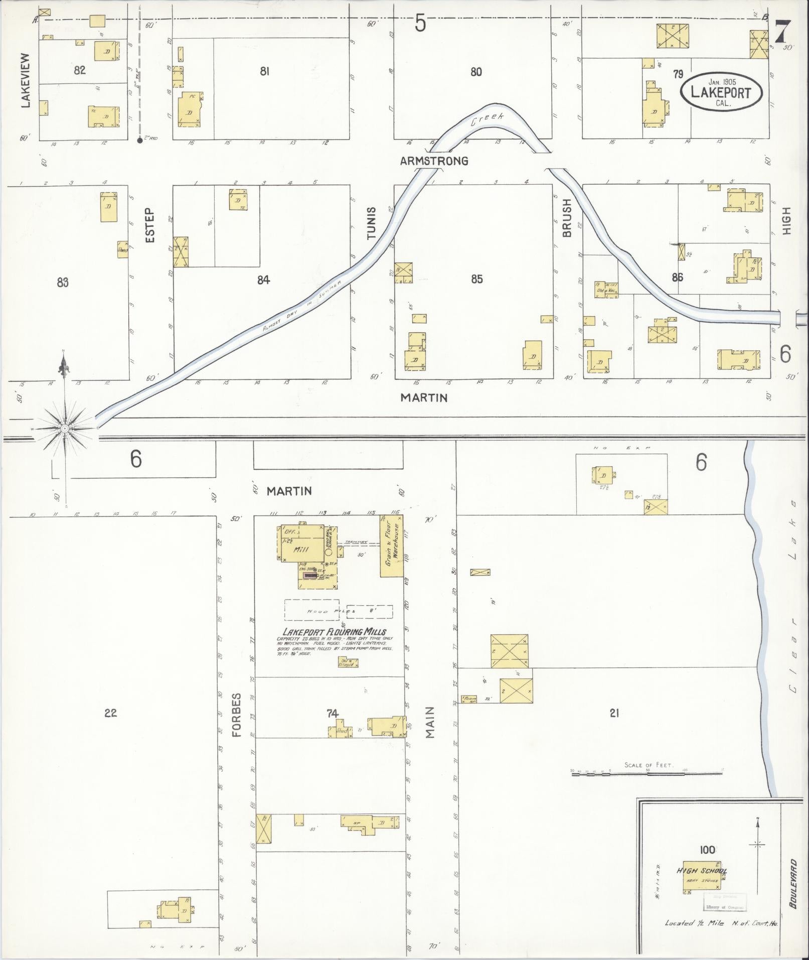 Sanborn Fire Insurance Map from Lakeport, Lake County, California (1905), Sheet #0007 - Historic Sanborn Fire Insurance Map Print, vintage old map wall art, antique decor, genealogy gift, California California map