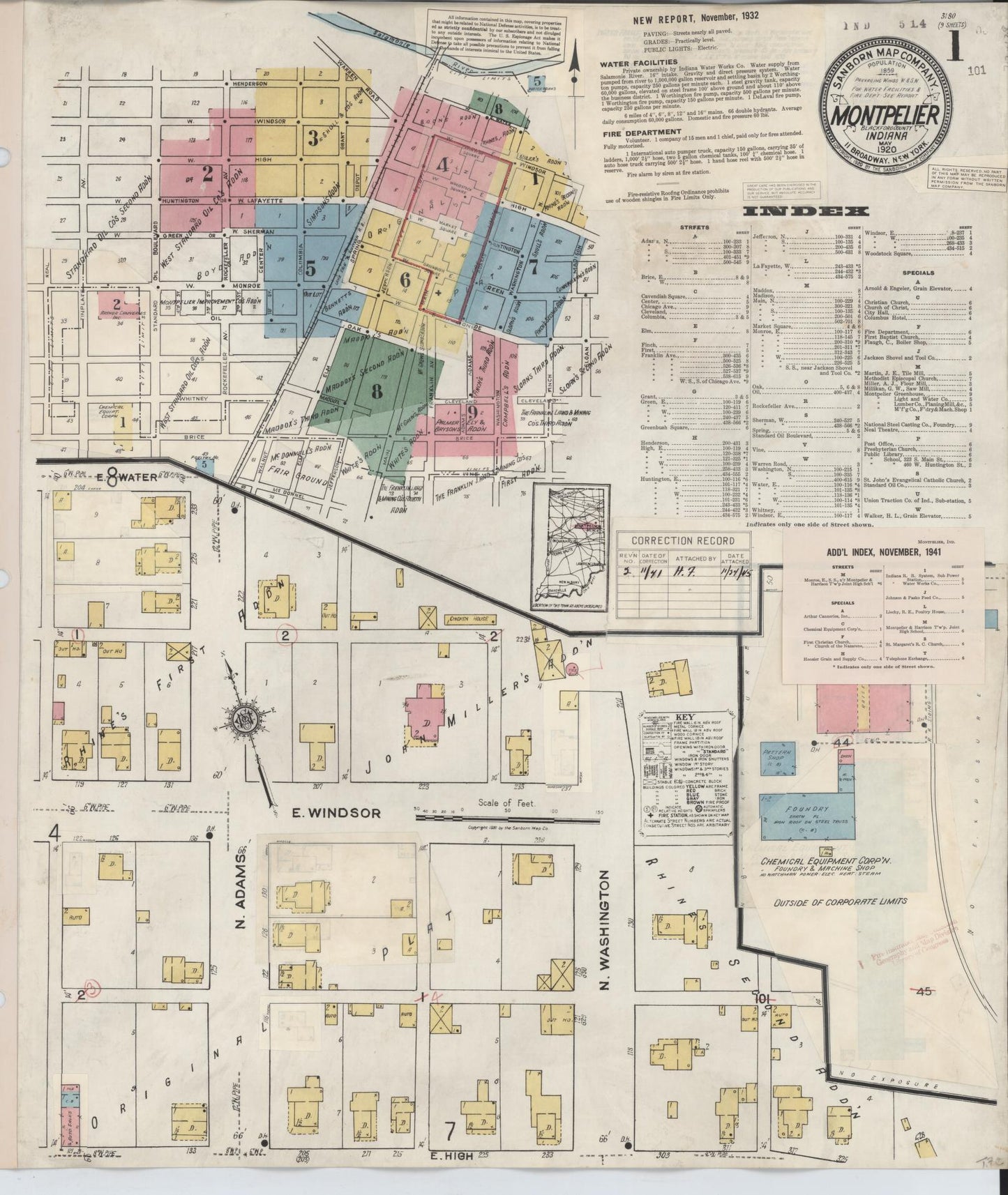 Sanborn Fire Insurance Map from Montpelier, Blackford County, Indiana (1941), Sheet #0001 - Historic Sanborn Fire Insurance Map Print, vintage old map wall art, antique decor, genealogy gift, Indiana Indiana map