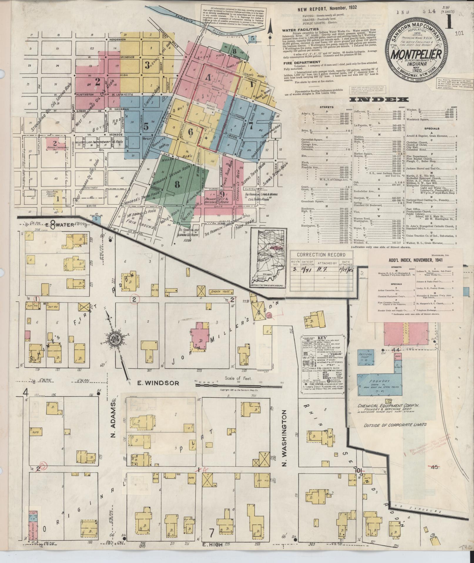 Sanborn Fire Insurance Map from Montpelier, Blackford County, Indiana (1941), Sheet #0001 - Historic Sanborn Fire Insurance Map Print, vintage old map wall art, antique decor, genealogy gift, Indiana Indiana map