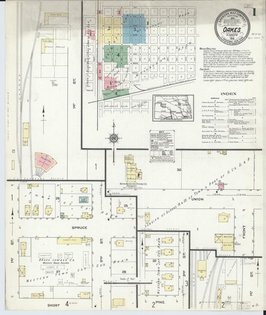Sanborn Fire Insurance Map from Oakes, Dickey County, North Dakota. (1914) – Historic Sanborn Fire Insurance Map Print