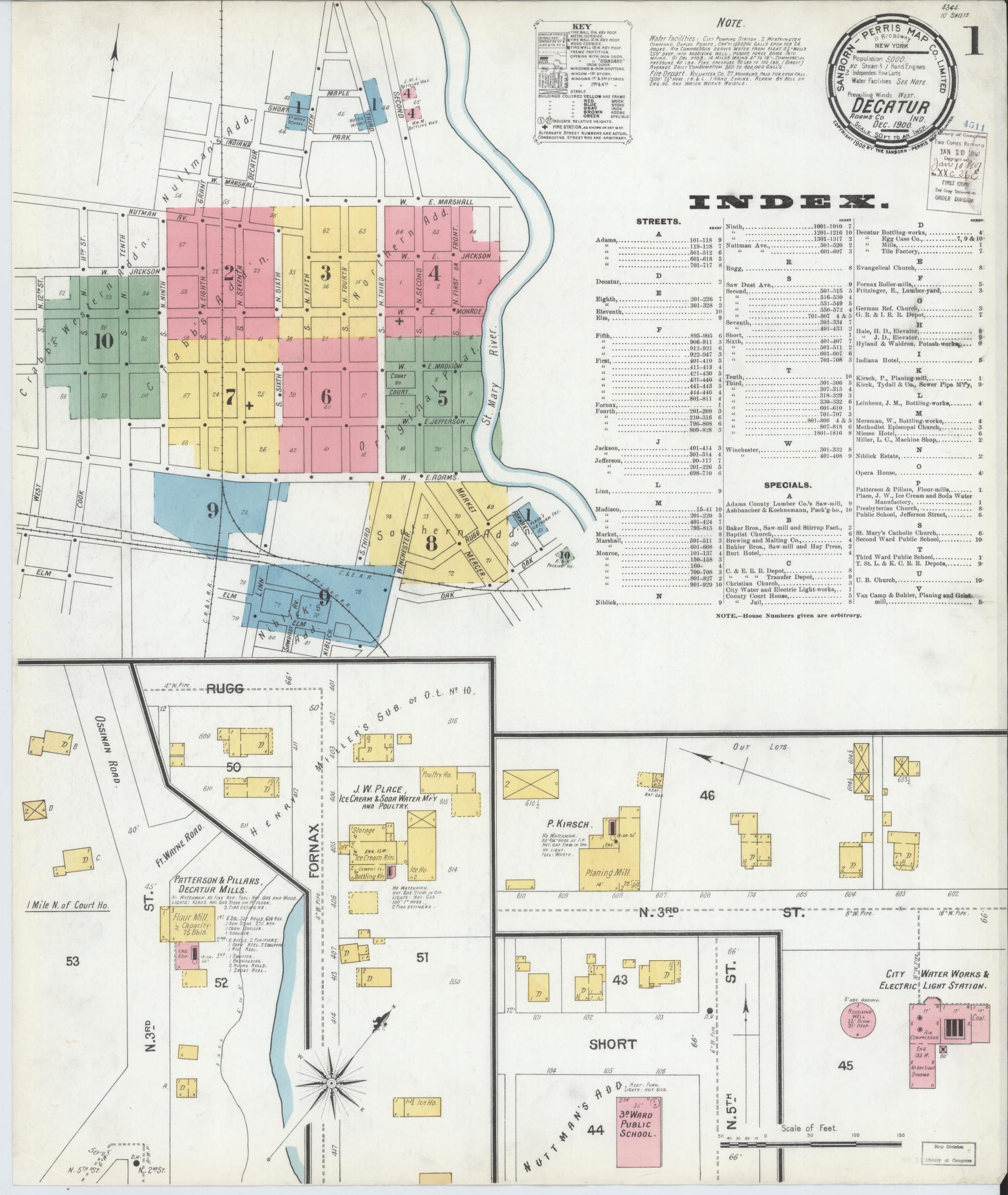 Sanborn Fire Insurance Map from Decatur, Adams County, Indiana (1900), Sheet #0001 - Complete Map Set gallery image, historic Sanborn map, vintage wall art, Indiana Indiana