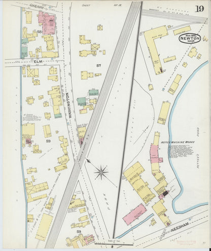 Sanborn Fire Insurance Map from Newton, Middlesex County, Massachusetts (1892), Sheet #0019 - Historic Sanborn Fire Insurance Map Print, vintage old map wall art, antique decor, genealogy gift, Massachusetts Massachusetts map