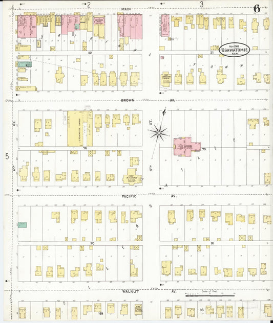 Sanborn Fire Insurance Map from Osawatomie, Miami County, Kansas (1905), Sheet #0006 - Historic Sanborn Fire Insurance Map Print, vintage old map wall art, antique decor, genealogy gift, Kansas Kansas map