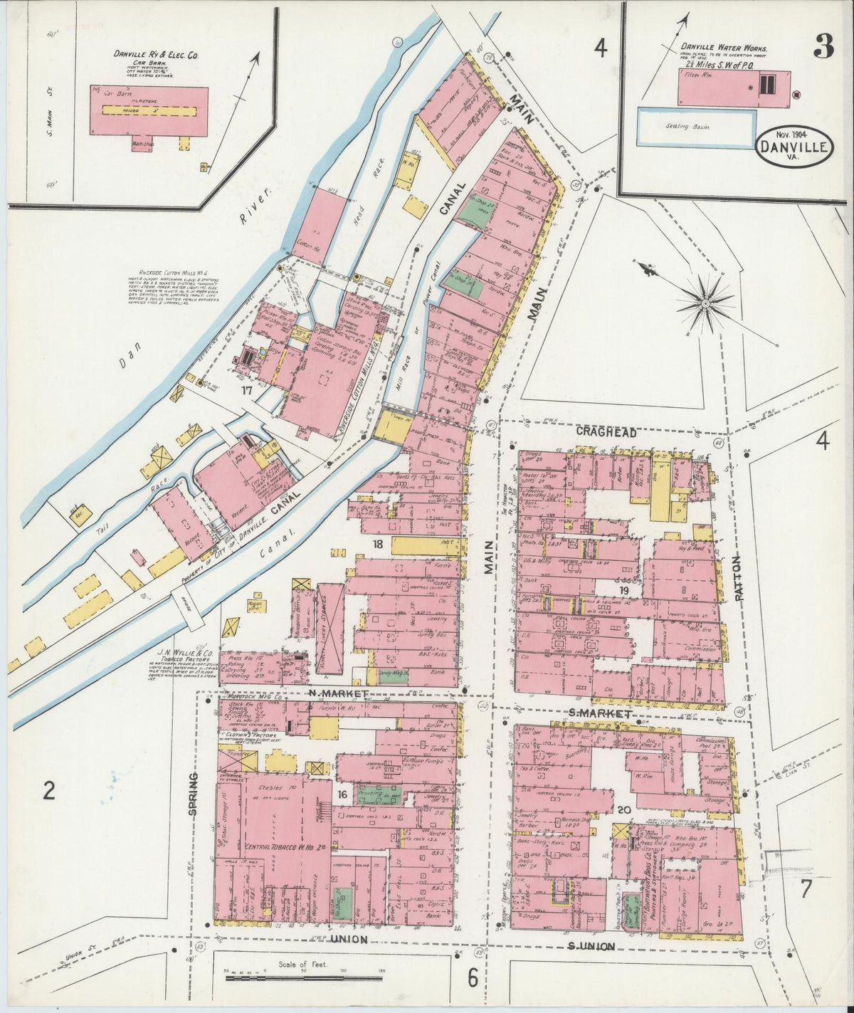 Sanborn Fire Insurance Map from Danville, Independent Cities, Virginia (1904), Sheet #0003 - Complete Map Set gallery image, historic Sanborn map, vintage wall art, Virginia Virginia