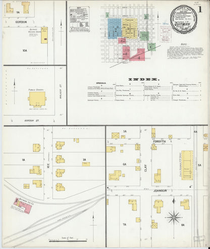 Sanborn Fire Insurance Map from Quitman, Brooks County, Georgia (1900), Sheet #0001 - Complete Map Set gallery image, historic Sanborn map, vintage wall art, Georgia Georgia