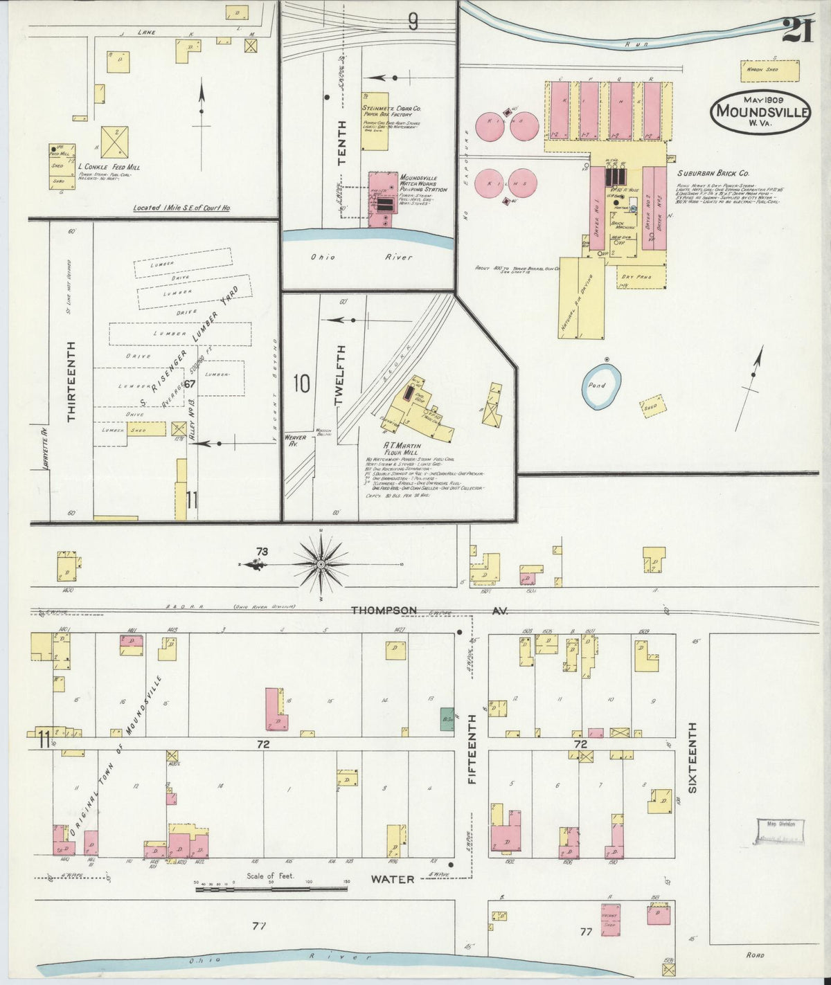 Sanborn Fire Insurance Map from Moundsville, Marshall County, West Virginia (1909), Sheet #0021 - Historic Sanborn Fire Insurance Map Print, vintage old map wall art, antique decor, genealogy gift, West Virginia West Virginia map