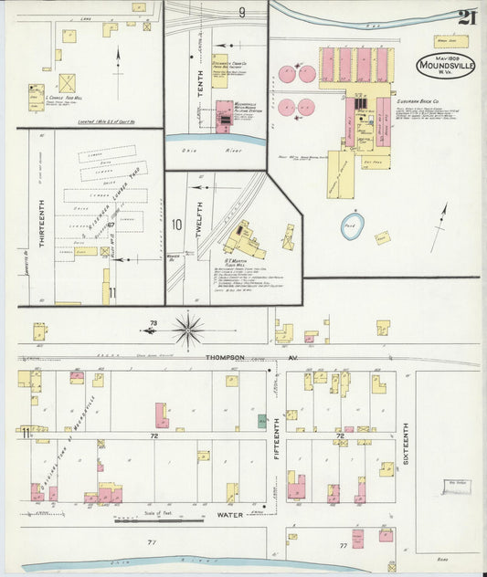 Sanborn Fire Insurance Map from Moundsville, Marshall County, West Virginia (1909), Sheet #0021 - Historic Sanborn Fire Insurance Map Print, vintage old map wall art, antique decor, genealogy gift, West Virginia West Virginia map