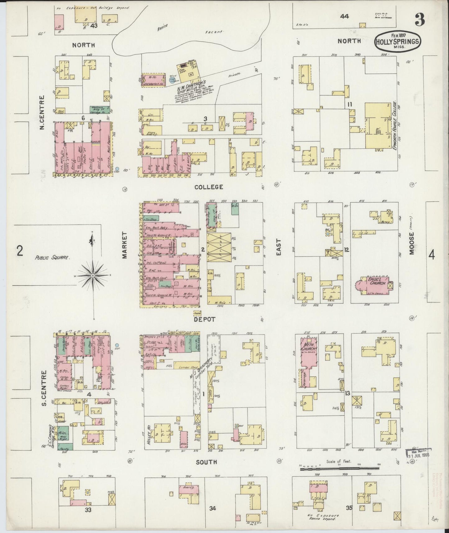 Sanborn Fire Insurance Map from Holly Springs, Marshall County, Mississippi (1897), Sheet #0003 - Historic Sanborn Fire Insurance Map Print, vintage old map wall art, antique decor, genealogy gift, Mississippi Mississippi map