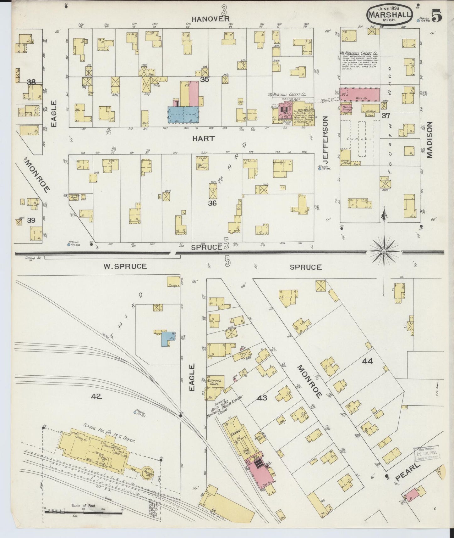 Sanborn Fire Insurance Map from Marshall, Calhoun County, Michigan (1893), Sheet #0005 - Complete Map Set gallery image, historic Sanborn map, vintage wall art, Michigan Michigan