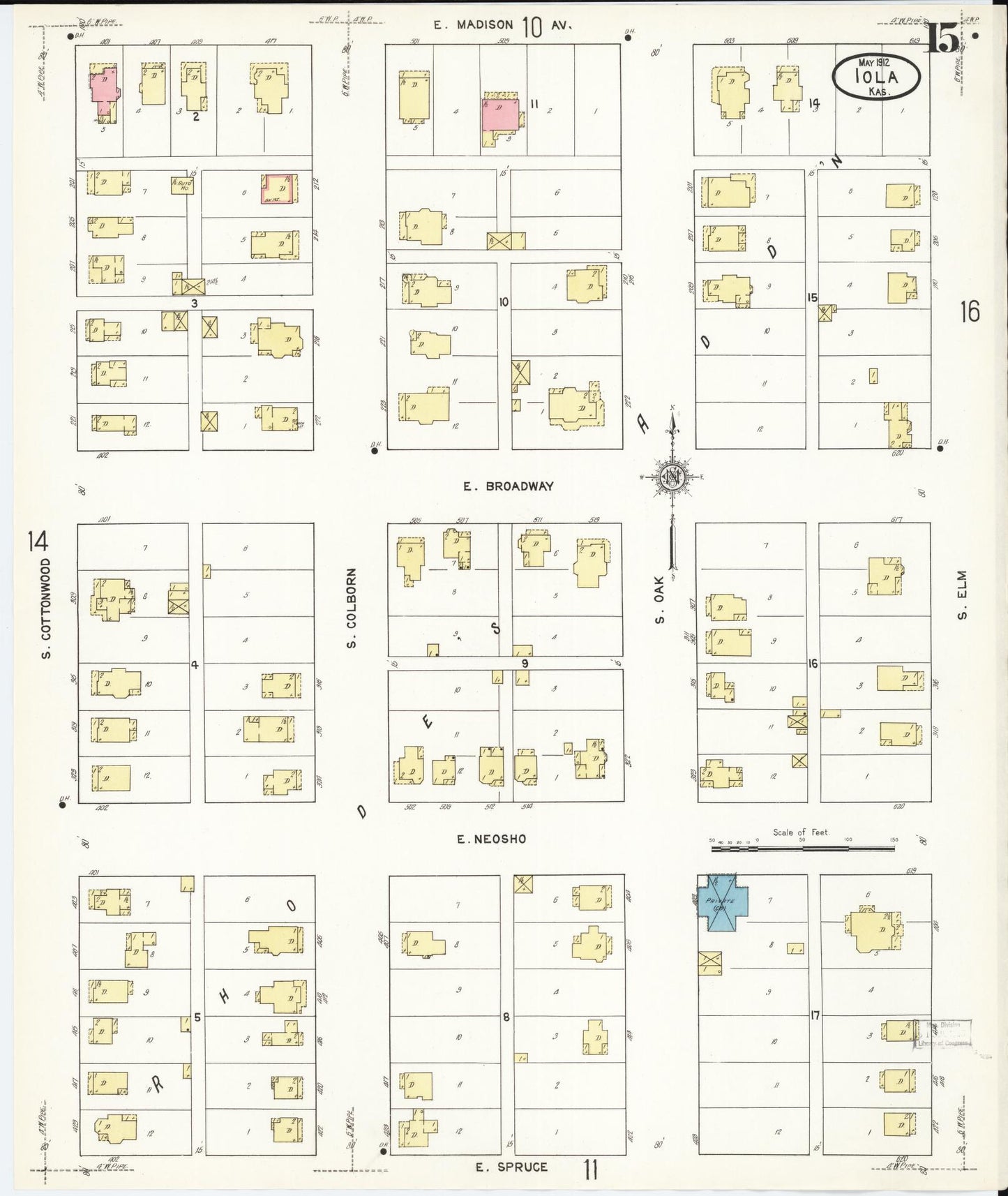 Sanborn Fire Insurance Map from Iola, Allen County, Kansas (1912), Sheet #0015 - Historic Sanborn Fire Insurance Map Print, vintage old map wall art, antique decor, genealogy gift, Kansas Kansas map