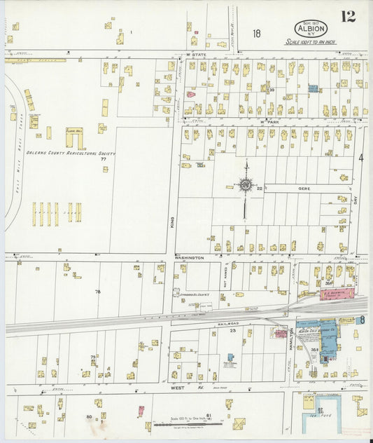 Sanborn Fire Insurance Map from Albion, Orleans County, New York (1917), Sheet #0012 - Historic Sanborn Fire Insurance Map Print, vintage old map wall art, antique decor, genealogy gift, New York New York map