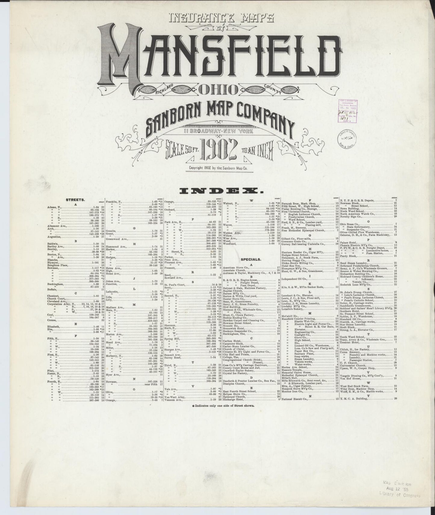 Sanborn Fire Insurance Map from Mansfield, Richland County, Ohio (1902), Sheet #0001 - Historic Sanborn Fire Insurance Map Print, vintage old map wall art, antique decor, genealogy gift, Ohio Ohio map