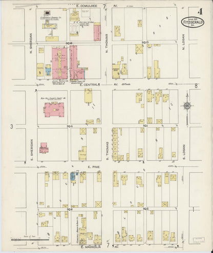 Sanborn Fire Insurance Map from Fitzgerald, Ben Hill County, Georgia (1915), Sheet #0004 - Complete Map Set gallery image, historic Sanborn map, vintage wall art, Georgia Georgia