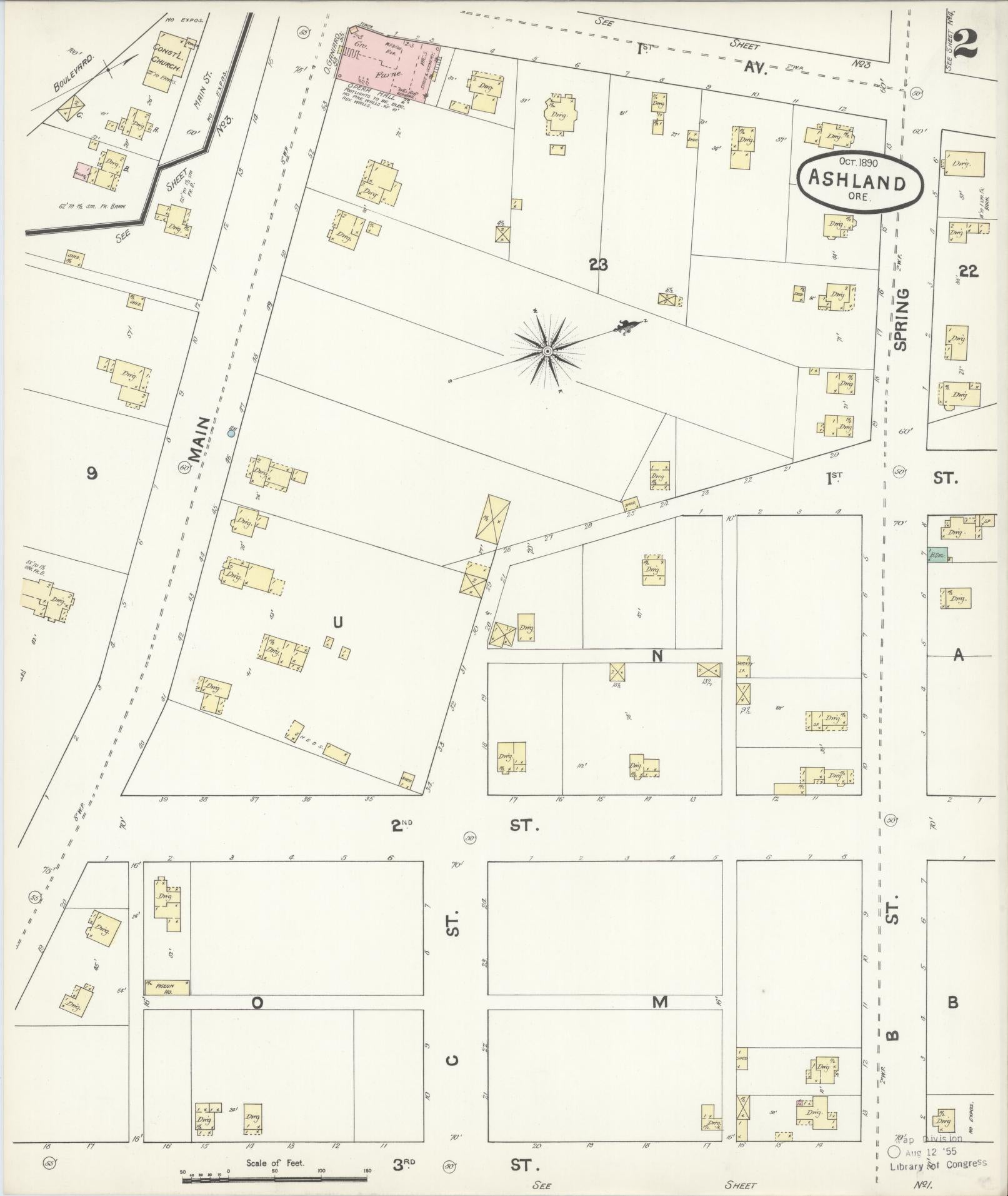 Sanborn Fire Insurance Map from Ashland, Jackson County, Oregon (1890), Sheet #0002 - Complete Map Set gallery image, historic Sanborn map, vintage wall art, Oregon Oregon