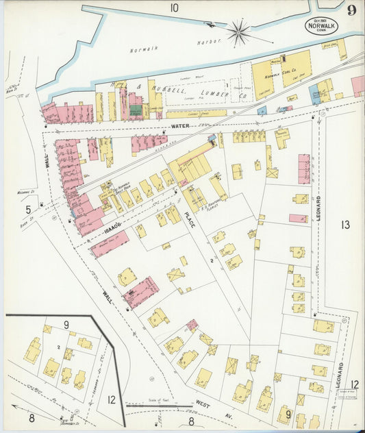 Sanborn Fire Insurance Map from Norwalk, Fairfield County, Connecticut (1901), Sheet #0009 - Historic Sanborn Fire Insurance Map Print, vintage old map wall art, antique decor, genealogy gift, Connecticut Connecticut map