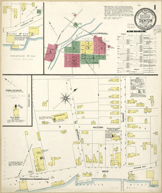 Sanborn Fire Insurance Map from Denton, Caroline County, Maryland (1908), Sheet #0001 - Historic Sanborn Fire Insurance Map Print, vintage old map wall art, antique decor, genealogy gift, Maryland Maryland map