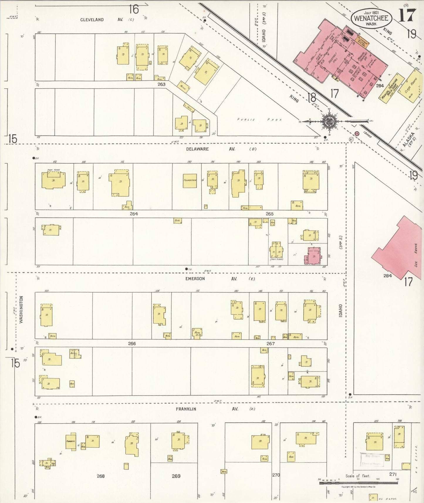 Sanborn Fire Insurance Map from Wenatchee, Chelan County, Washington (1921), Sheet #0017 - Complete Map Set gallery image, historic Sanborn map, vintage wall art, Washington Washington