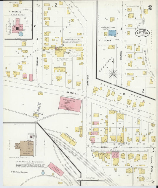 Sanborn Fire Insurance Map from Athens, Athens County, Ohio (1907), Sheet #0002 - Historic Sanborn Fire Insurance Map Print, vintage old map wall art, antique decor, genealogy gift, Ohio Ohio map