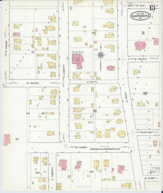 Sanborn Fire Insurance Map from Independence, Jackson County, Missouri (1916), Sheet #0013 - Historic Sanborn Fire Insurance Map Print, vintage old map wall art, antique decor, genealogy gift, Missouri Missouri map